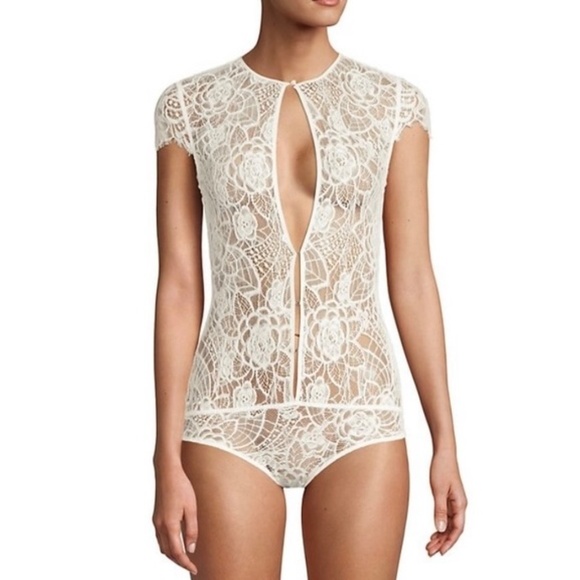 Kiki de Montparnasse Ivory White Coquette Lace Bodysuit New With Tags Sz L - Picture 1 of 10